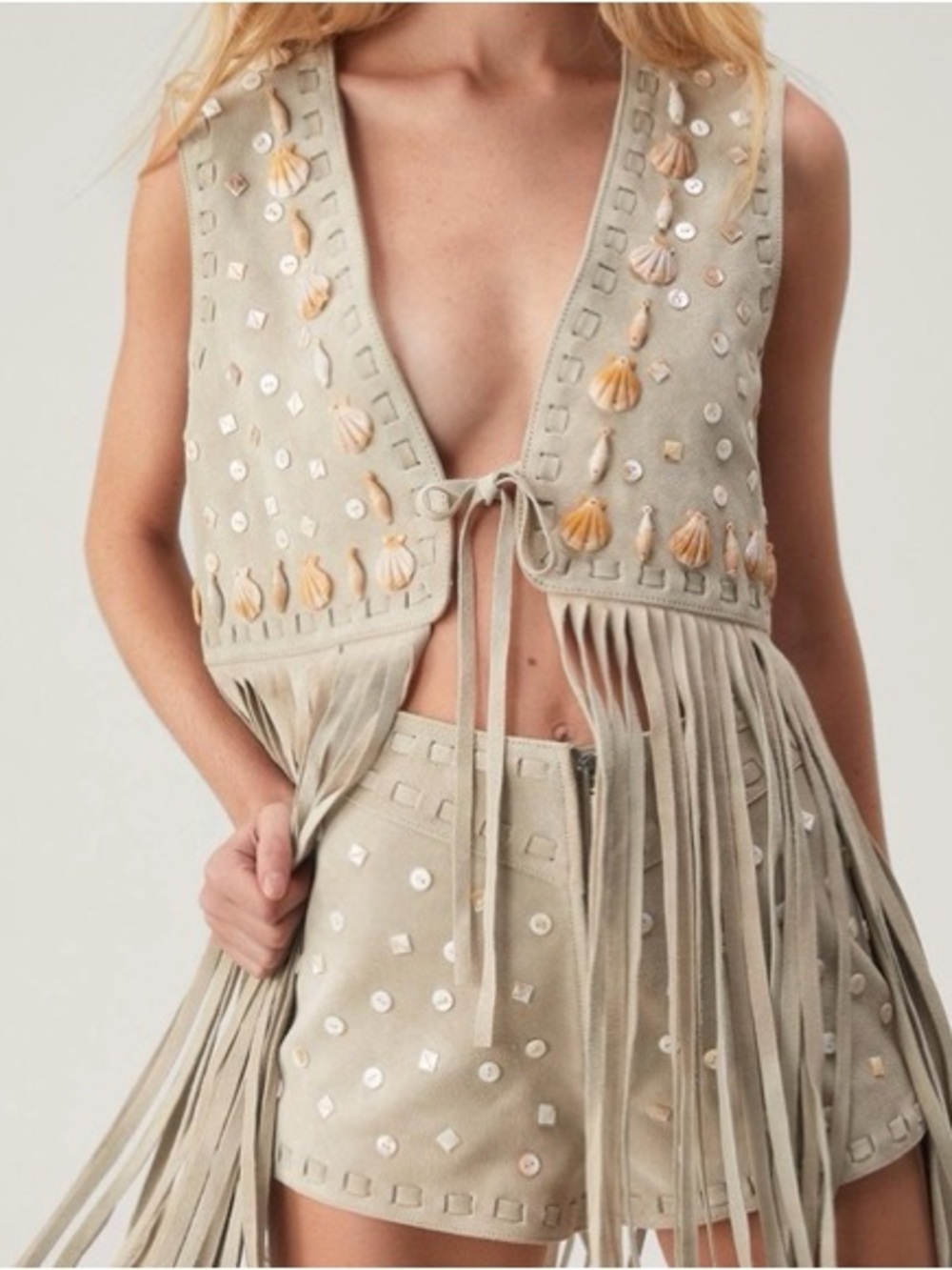 Fringed Suede Shell Embellished Vest Beige Nastygal Festival